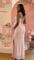 pink maternity gown sequin bodycon feather slit elegant pregnancy photoshoot dress