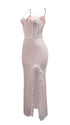 blush pink sequin maternity dress v neck lace up back feather slit bodycon photoshoot gown