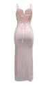 blush pink sequin maternity dress v neck lace up back feather slit bodycon photoshoot gown