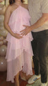 Blush pink halter ruffle layer maternity maxi dress