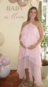 Blush pink halter ruffle layer maternity maxi dress-outfit idea