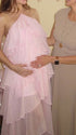 Blush pink halter ruffle layer maternity maxi dress-details