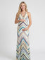 Boho Blue&Green Chevron Printed Halter Backless Maternity Maxi Dress
