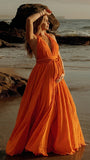 Boho Braided Rope Halter Maternity Maxi Gown — Ethereal Plunging V-Neck Goddess Dress
