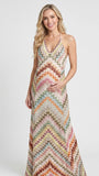 Boho Pink&Orange Chevron Printed Halter Backless Maternity Maxi Dress