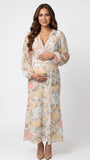 Boho Watercolor Floral V-Neck Maternity Maxi Dress