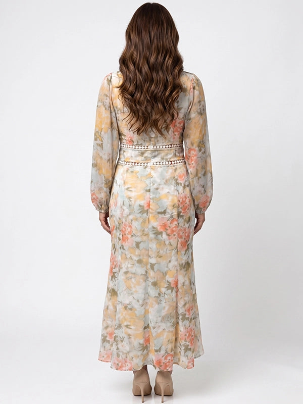 Boho Watercolor Floral V-Neck Maternity Maxi Dress