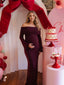 Burgundy Off Shoulder Knit Ruched Maternity Maxi Dress