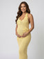 Butter Yellow 3D Floral Crochet Halter Maternity Maxi Dress