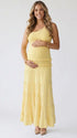 butter yellow maternity dress backless one shoulder tiered ruffle maxi summer baby shower dress