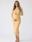 Butter Yellow Long-Sleeve Floral Lace Two Piece Maternity Midi Dress