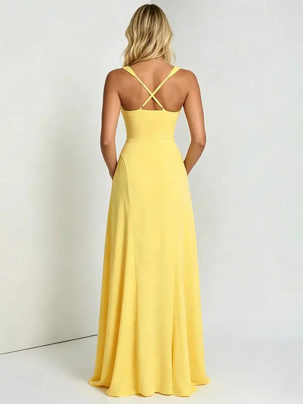 butter yellow maternity maxi dress sleeveless cross back adjustable straps stretch baby shower dress maternity photoshoot gown