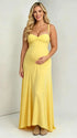 butter yellow maternity maxi dress sleeveless cross back adjustable straps stretch baby shower dress maternity photoshoot gown