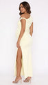Butter Yellow One-Shoulder Maternity Midi Dress – Milk Silk Bodycon Side Slit Summer Dress