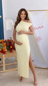 Butter Yellow One-Shoulder Maternity Midi Dress – Milk Silk Bodycon Side Slit Summer Dress