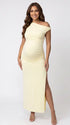 Butter Yellow One-Shoulder Maternity Midi Dress – Milk Silk Bodycon Side Slit Summer Dress