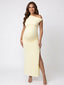Butter Yellow One-Shoulder Bodycon Maternity Maxi Dress — Side Slit Pregnancy Gown