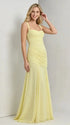 Butter Yellow ruched corset maternity maxi dress with adjustable straps, made from high-stretch milk silk fabric, elegant backless baby shower gown for maternity photoshoot and special occasions.