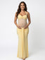 Butter Yellow Sheer Mesh Ruched Draped Halter Maternity Maxi Dress