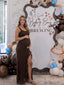 Chocolate Brown Lace Open Back High Slit Maternity Maxi Dress