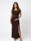 Coffee Brown One-Shoulder Bodycon Maternity Maxi Dress — Side Slit Pregnancy Gown