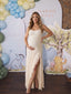 Cream Lace Open Back High Slit Maternity Maxi Dress