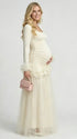 Apricot maternity dress,  Baby shower dress, Long sleeves maternity dress, mesh maternity maxi dress, gender reveal dress