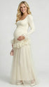 Apricot maternity dress,  Baby shower dress, Long sleeves maternity dress, mesh maternity maxi dress, gender reveal dress