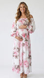 Floral Off Shoulder Maternity Maxi Dress — Romantic Peony Print Gown