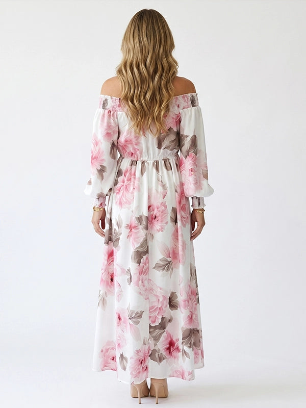 Floral Off Shoulder Maternity Maxi Dress — Romantic Peony Print Gown