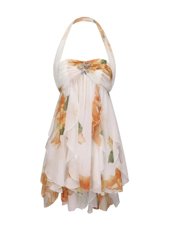 Floral Off Shoulder Ruffled Backless Maternity Mini Dress