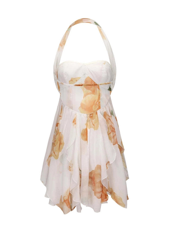 Floral Off Shoulder Ruffled Backless Maternity Mini Dress