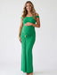 Green Cross-Neck Bodycon Maternity Maxi Dress— Ruched Pregnancy Gown