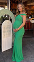 Green Cross-Neck Maternity Maxi Dress – Knit Bodycon Ruched Elegant Gown for Baby Shower