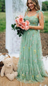 Green Floral Tulle Maternity Maxi Dress – Embroidered Baby Shower Gown
