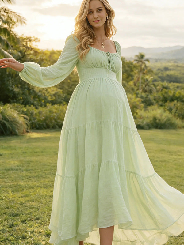 Green Pregnancy Dress – Elegant Maternity Photoshoot Gown