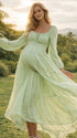 Green Pregnancy Dress – Elegant Maternity Photoshoot Gown