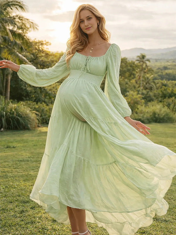 Green Pregnancy Dress – Elegant Maternity Photoshoot Gown