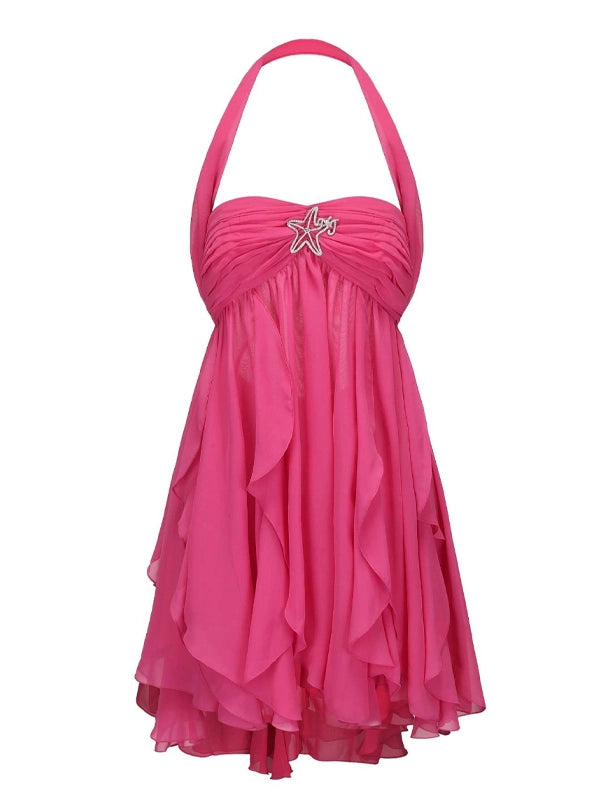 Hot Pink Off Shoulder Ruffled Backless Maternity Mini Dress