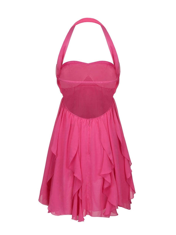 Hot Pink Off Shoulder Ruffled Backless Maternity Mini Dress