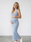 Light Blue 3D Floral Crochet Halter Maternity Maxi Dress