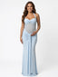 Light Blue Sheer Mesh Ruched Draped Halter Maternity Maxi Dress
