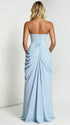 Light Blue Strapless Maternity Maxi Dress – Ruched Asymmetrical High Slit Gown with Adjustable Back Tie