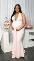 pink halter maternity dress knit bodycon backless deep v sleeveless elegant maternity photoshoot outfit