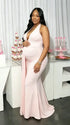 pink halter maternity dress knit bodycon backless deep v sleeveless elegant maternity photoshoot outfit