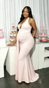 pink halter maternity dress knit bodycon backless deep v sleeveless elegant maternity photoshoot outfit