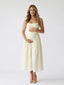 Light Yellow Gingham Maternity Midi Dress — Spaghetti Strap Pregnancy Gown