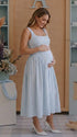 Light Blue Gingham Maternity Maxi Dress – Spaghetti Strap Adjustable Flowy Princess Dress for Photoshoot