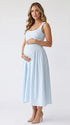 Light Blue Gingham Maternity Maxi Dress – Spaghetti Strap Adjustable Flowy Princess Dress for Photoshoot