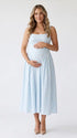 Light Blue Gingham Maternity Maxi Dress – Spaghetti Strap Adjustable Flowy Princess Dress for Photoshoot